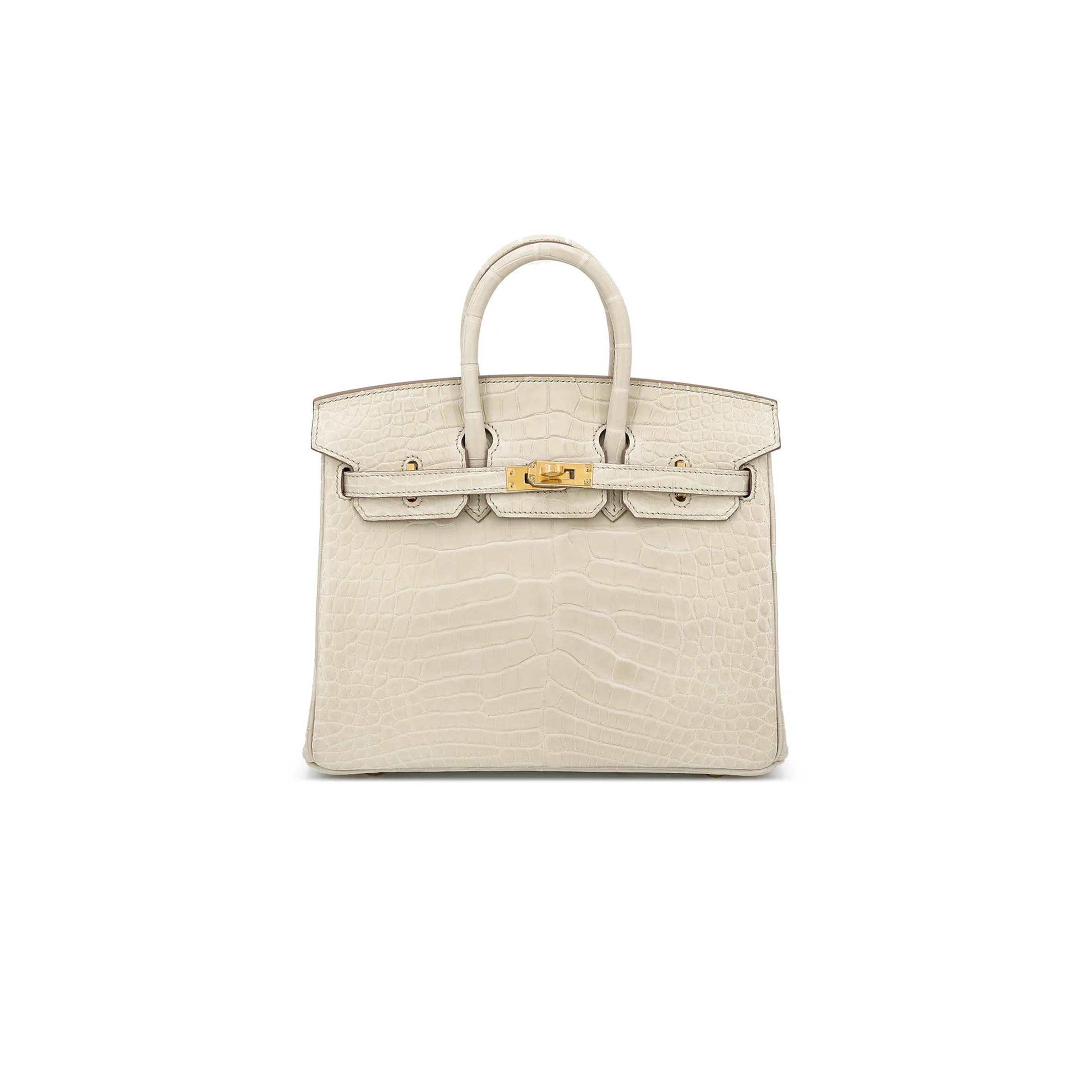 HERMÈS MASTER BIRKIN 20 CROCODILE LEATHER GLACIER WHITE GOLD BUCKLE H041350CK10 (20*15.5*11cm)